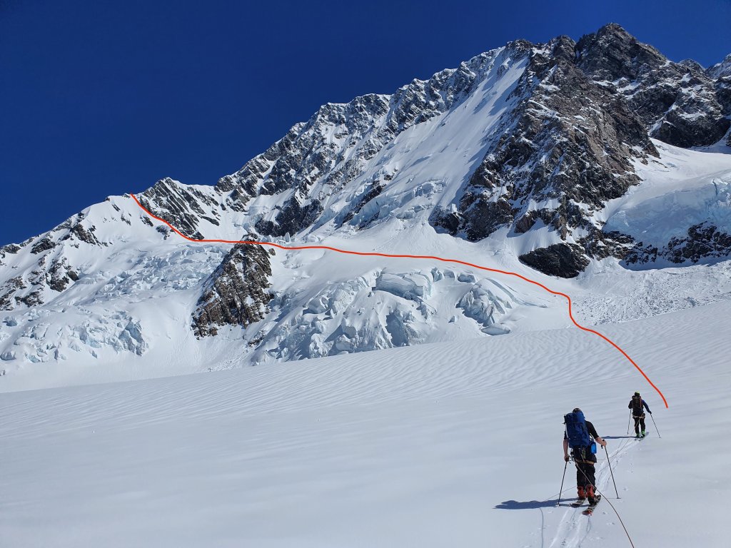 Aoraki Caroline face baby ski line climb route